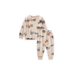 طقم بيجامة أطفال بنمط طائرة إكرو - 2-8 سنوات Kids' Patterned Pajama Set 2-8 Years - Ecru Airplane Design