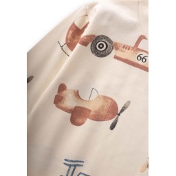 طقم بيجامة أطفال بنمط طائرة إكرو - 2-8 سنوات Kids' Patterned Pajama Set 2-8 Years - Ecru Airplane Design