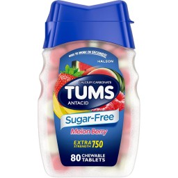 TUMS مضاد الحموضة خالي من السكر – نكهة البطيخ والتوت، 80 قرص TUMS Antacid Chewable Tablets, Sugar Free, Melon Berry, 80 Count