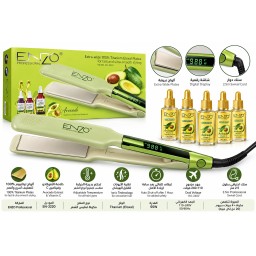 كاوية شعر ENZO Professional  بألواح تيتانيوم عريضة وتقنية Ionic مع سيروم ENZO Professional Hair Straightener with wide titanium plates and ionic technology, including serum.