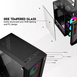 كيس حاسبة فانتك Fantech CG77 Mid-Tower – RGB أسود Fantech CG77 PC Case - Mid-Tower - RGB - Black