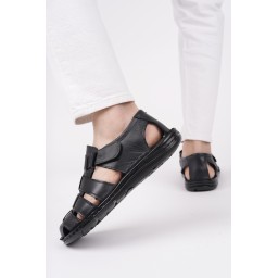صندل Muggo Edinburg رجالي جلدي مريح طبي يومي - أسود Muggo Edinburg Men's Genuine Leather Orthopedic Daily Comfort Sandals - Black