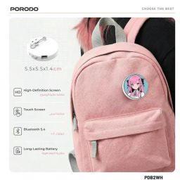شارة روبو تاج بادج ماجيك برو من بورودو بشاشة دائرية 1.85 بوصة - أبيض Porodo Robo Tag Badge Magic Pro 1.85" Circular HD Screen - White