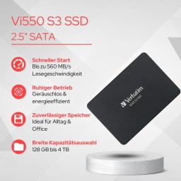 هارد التخزين الداخلي فيرباتيم إس إس دي 256 جيجابايت Verbatim Vi550 S3 2.5" SATA III Internal SSD 256GB