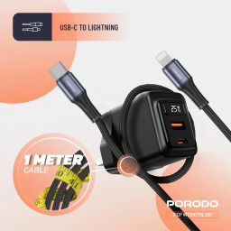 بورودو شاحن جداري GaN متعدد المنافذ 100 واط - 3 منافذ USB-C/USB-A PDFWCH073BK - أسود Porodo PDFWCH073BK 100W 3-Port GaN USB-C/USB-A Wall Charger - Black