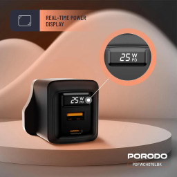 بورودو شاحن جداري GaN متعدد المنافذ 100 واط - 3 منافذ USB-C/USB-A PDFWCH073BK - أسود Porodo PDFWCH073BK 100W 3-Port GaN USB-C/USB-A Wall Charger - Black