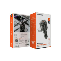 شاحن سيارة بقوة إجمالية 75 واط، منفذ USB-C 45 واط + منفذ USB-A 30 واط، دعم PD وQC مع معطر هواء Porodo 2 In 1 Car Charger with Scent Diffusion Cologne & Ocean
