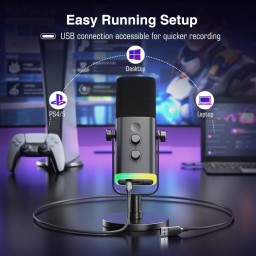 ميكروفون ديناميكي احترافي فاي فاين مع ذراع تثبيت منخفض الارتفاع وإضاءة RGB (طراز Fifine AmpliGame TAM8) Fifine AmpliGame TAM8 Dynamic Streaming & Recording Microphone with Low-Profile Boom Arm