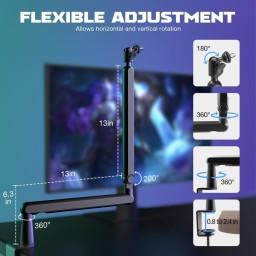 ميكروفون ديناميكي احترافي فاي فاين مع ذراع تثبيت منخفض الارتفاع وإضاءة RGB (طراز Fifine AmpliGame TAM8) Fifine AmpliGame TAM8 Dynamic Streaming & Recording Microphone with Low-Profile Boom Arm