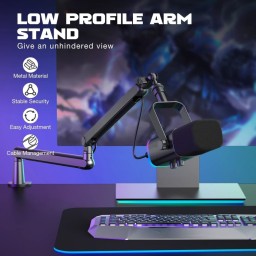 ميكروفون ديناميكي احترافي فاي فاين مع ذراع تثبيت منخفض الارتفاع وإضاءة RGB (طراز Fifine AmpliGame TAM8) Fifine AmpliGame TAM8 Dynamic Streaming & Recording Microphone with Low-Profile Boom Arm