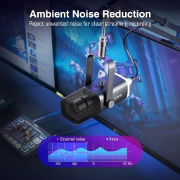 ميكروفون ديناميكي احترافي فاي فاين مع ذراع تثبيت منخفض الارتفاع وإضاءة RGB (طراز Fifine AmpliGame TAM8) Fifine AmpliGame TAM8 Dynamic Streaming & Recording Microphone with Low-Profile Boom Arm