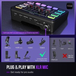 مكسر وخلاط صوت احترافي فاي فاين للألعاب والبث المباشر بمدخل XLR مع طاقة 48V فانتوم وإضاءة RGB (طراز Fifine AmpliGame SC3) Fifine AmpliGame SC3 Gaming Audio Mixer with XLR Input & 48V Phantom Power