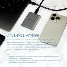وحدة تخزين خارجي محمول اس اس دي 2 تيرا بايت ranscend ESD360C 2TB External SSD, USB 3.2 Gen 2 (20Gbps), Up to 2,000MB/s, Portable SSD with USB-C Cable