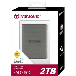 وحدة تخزين خارجي محمول اس اس دي 2 تيرا بايت ranscend ESD360C 2TB External SSD, USB 3.2 Gen 2 (20Gbps), Up to 2,000MB/s, Portable SSD with USB-C Cable