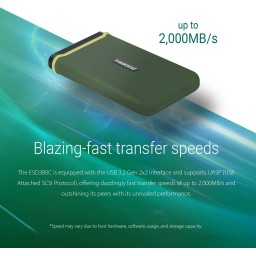 وحدة تخزين خارجي محمول اس اس دي 2 تيرا بايت Transcend ESD380C 2TB External SSD, USB 3.2 Gen 2 (20Gbps), Up to 2,000MB/s, Portable SSD with USB-C Cable