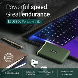 وحدة تخزين خارجي محمول اس اس دي 2 تيرا بايت Transcend ESD380C 2TB External SSD, USB 3.2 Gen 2 (20Gbps), Up to 2,000MB/s, Portable SSD with USB-C Cable