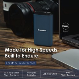 قرص تخزين خارجي محمول Transcend ESD410C فائق السرعة بسعة 2 تيرابايت - أزرق داكن Transcend ESD410C USB 3.2 Gen External Portable SSD 2TB - Dark Blue