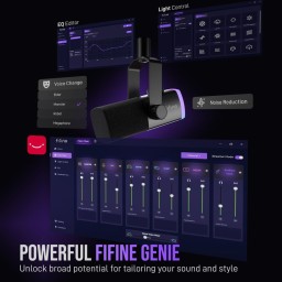 طقم ميكروفون ديناميكي احترافي فاي فاين مع ذراع تثبيت RGB بمنفذي USB وXLR (طراز Fifine AM8 ProT) Fifine AM8 ProT Dynamic Gaming & Streaming Microphone with RGB Boom Arm