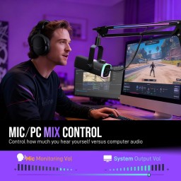 طقم ميكروفون ديناميكي احترافي فاي فاين مع ذراع تثبيت RGB بمنفذي USB وXLR (طراز Fifine AM8 ProT) Fifine AM8 ProT Dynamic Gaming & Streaming Microphone with RGB Boom Arm