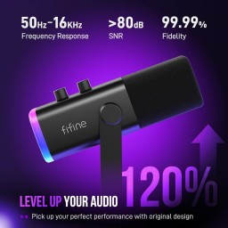 طقم ميكروفون ديناميكي احترافي فاي فاين مع ذراع تثبيت وإضاءة RGB (طراز Fifine AM8T) Fifine AM8T Dynamic Gaming & Streaming Microphone Kit with Boom Arm