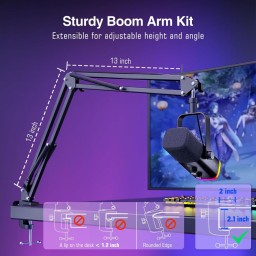 طقم ميكروفون ديناميكي احترافي فاي فاين مع ذراع تثبيت وإضاءة RGB (طراز Fifine AM8T) Fifine AM8T Dynamic Gaming & Streaming Microphone Kit with Boom Arm