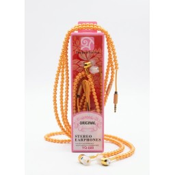 سماعة أذن ستيريو فاخرة بتصميم الخرز اللؤلؤي الملكي Luxury stereo earphones with a royal pearl bead design