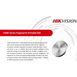 هايكفيجين هارد SSD محمول 1 تيرة بايت بتشفير بصمات الاصابع، الومنيوم فضي Hikvision T100F 1024GB (1TB) Fingerprint Portable SSD