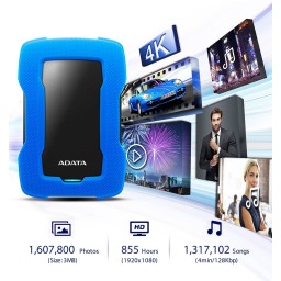 ADATA HD330 External Hard Drive هارد خارجي بسعة 1TB ADATA HD330 External Hard Drive USB 3.2 Durable Shockproof Silicone Protective Rugged Design - 1TB