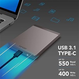 هارد خارجي اس اس دي ليكسر SL200 - بحجم  2 تيرا Lexar 2TB SL200 Portable SSD, Read/Write Speeds of up to 550/400 MB/s, USB-C