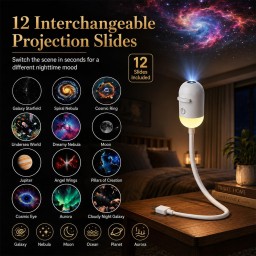 جهاز إسطواني لعرض النجوم والإضاءة الليلية (Starry Sky Projector DS-11) - مع 12 فيلم شرائح متغيرة Starry Sky Projection LED Night Light Lamp – 12 Interchangeable Theme Films (Model DS-11)