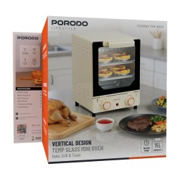 فرن كهربائي صغير عمودي بوردو لايف ستايل بسعة 15 ليتر وقوة 750 واط Porodo Lifestyle 15L Vertical Mini Oven 750W with Tempered Glass Door
