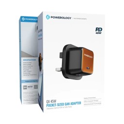 شاحن جداري باورولوجي كيو اكس بقوة 45 واط بتكنولوجيا GaN Powerology QX 45W Pocket-Sized GaN Wall Charger