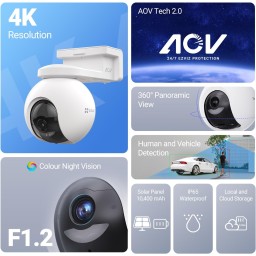 طقم كاميرا مراقبة خارجية متحركة EZVIZ CB8 بدقة 4K تعمل بالبطارية مع لوح طاقة شمسية (موديل CS-CB8-R200(4K)/SP) EZVIZ CB8 4K Outdoor Pan & Tilt Battery Security Camera Kit with Solar Panel (Model CS-CB8-R200(4K)/SP)