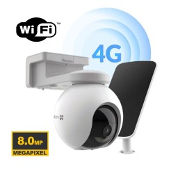 مجموعة كاميرا EZVIZ EB8 Pro 4K القابلة للدوران والإمالة، المزودة بتقنية 4G وواي فاي، والتي تعمل بالبطارية، مع لوحة شمسية EZVIZ EB8 Pro 4K Pan & Tilt 4G & Wi-Fi Battery Camera Kit with Solar Panel