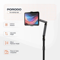 ستاند أرضي للموبايل والتابليت بوردو قابل للتعديل من 45 سم إلى 1.65 متر Porodo Adjustable Phone & Tablet Floor Stand (45cm to 1.65m)