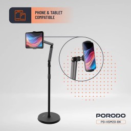 ستاند أرضي للموبايل والتابليت بوردو قابل للتعديل من 45 سم إلى 1.65 متر Porodo Adjustable Phone & Tablet Floor Stand (45cm to 1.65m)