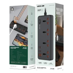 تقسيم كهرباء جرين لايون GS-700 بقدرة 2500 واط مع 4 منافذ كهرباء و 6 منافذ شحن Green Lion GS-700 2500W Universal Power Strip with 4 AC Outlets & 6 USB Ports