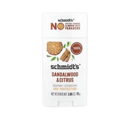 مزيل عرق طبي من المكونات الطبيعية100‎%‎ بخشب الصندل والحمضيات 2.65 اونصة Schmidt’s Sandalwood & Citrus Deodorant – 48H Protection