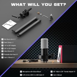 طقم ميكروفون ديناميكي احترافي فاي فاين مع ذراع تثبيت منخفض الارتفاع بمنفذي USB وXLR (طراز Fifine T688) Fifine T688 Dynamic Podcast Microphone Kit with Low-Profile Boom Arm