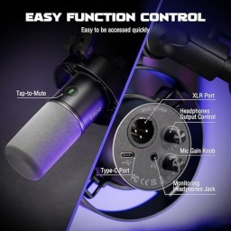 طقم ميكروفون ديناميكي احترافي فاي فاين مع ذراع تثبيت منخفض الارتفاع بمنفذي USB وXLR (طراز Fifine T688) Fifine T688 Dynamic Podcast Microphone Kit with Low-Profile Boom Arm