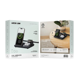 جرين ليون شاحن لاسلكي 3 في 1 متعدد الوظائف - أسود Green Lion 3-in-1 Multifunctional Wireless Charger - Black