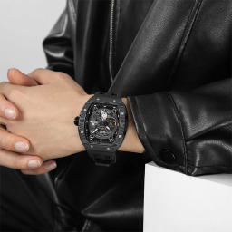 ساعة رجالية تسار بومبا أوتوماتيك ٤٤٫٦ ملم بحزام مطاطي أسود وقرص هيكلي Tsar Bomba Automatic Black FKM Rubber Strap Men's Watch TB8210CFⅡ-01