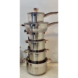 سيت قدور ومقالي سداسي فاخر من الستانلس ستيل الأصلي 18/10 Premium 6-piece cookware set (pots and pans) made of genuine 18/10 stainless steel.