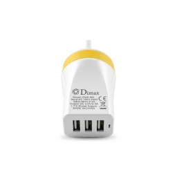 شاحن ذكي بثلاثة منافذ USB بقوة 3.4 أمبير ورأس ثلاثي (UK) من ديماكس - Dimax DMX-MA Dimax DMX-MA 3-Port USB Smart Wall Charger, 3.4A, UK 3-Pin Plug