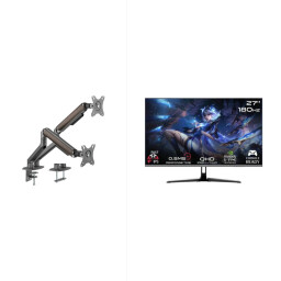 شاشة ألعاب GameOn GOMD27QHD بحجم 27 إنش ودقة 2K QHD ولوحة Fast IPS وتردد 180Hz + حامل شاشات مزدوج مكتبي متحرك بآلية زنبركية ولمسات خشبية - لومي LDT63-C024 GameOn GOMD27QHD 27" QHD Fast IPS 180Hz Gaming Monitor + Lumi LDT63-C024 Dual Monitor Spring-Assiste
