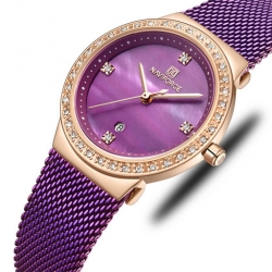 NF5005 Date Function Mesh Analog Women's Watch ساعة نسائية
