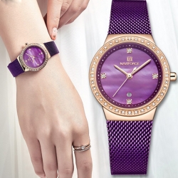 NF5005 Date Function Mesh Analog Women's Watch ساعة نسائية