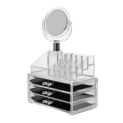 منظم مكياج بثلاثة ادراج مع مرآة Acrylic Cosmetic Organizer 