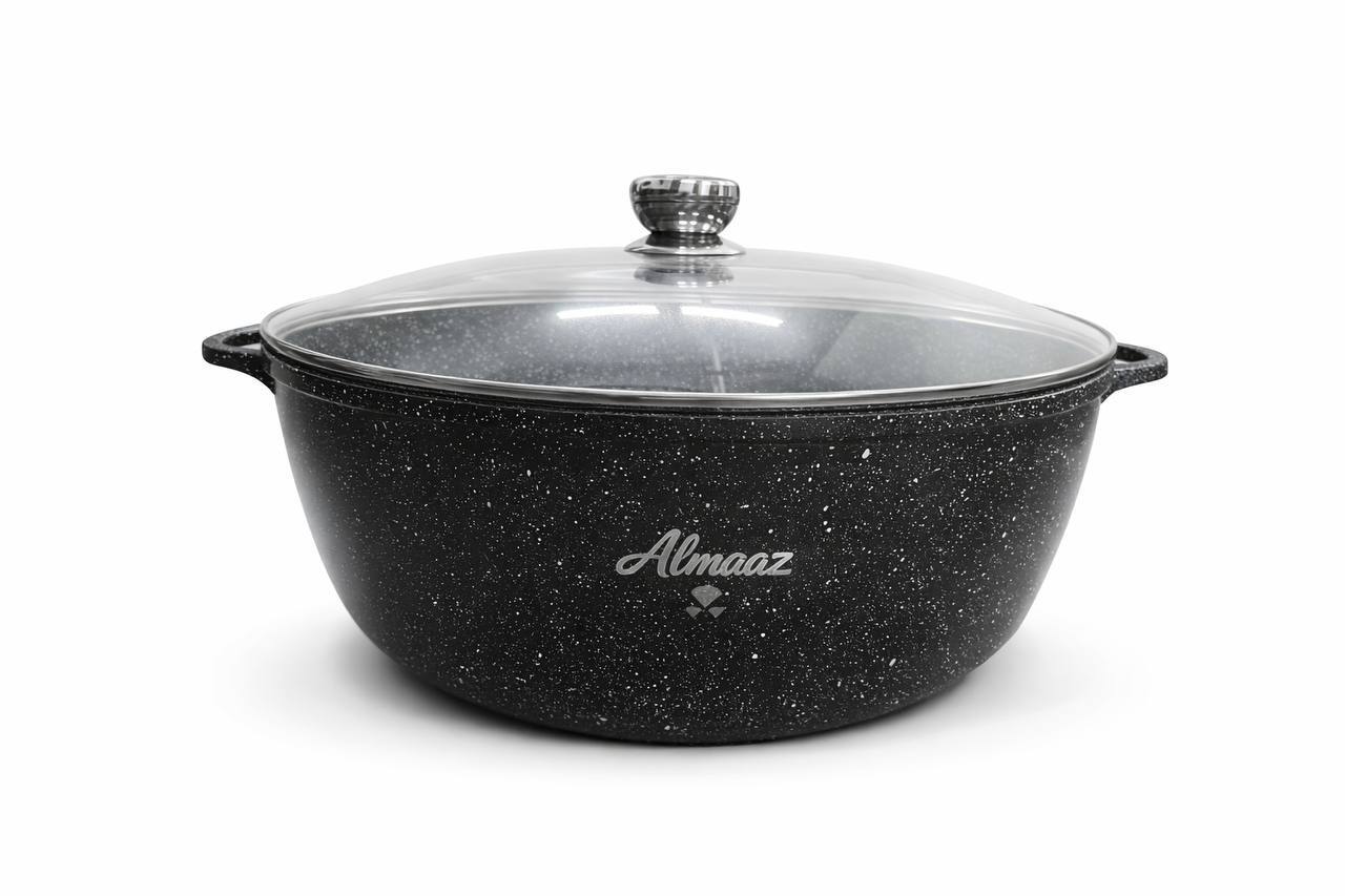 قدر ألماز جرانيت مع غطاء زجاج 44 سم Almaaz Granite Casserole Pot 44 cm Almaaz Granite Casserole Pot with Glass Lid 44 cm