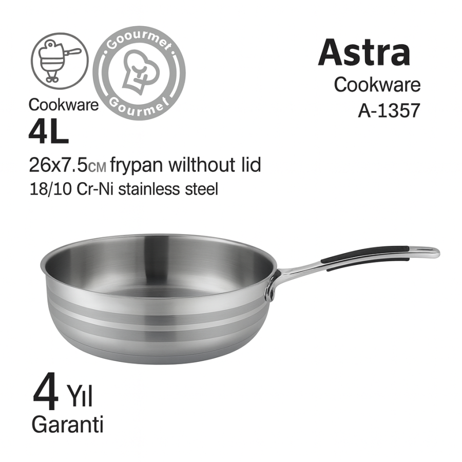 مقلاة ستانلس ستيل أسترا 26 سم Astra Stainless Steel Frypan 26cm Astra Stainless Steel Frypan 26cm